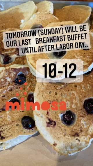 Breakfast & Mimosa Flights Tomorrow (Sunday) 10am-12pm. Last one till after Labo